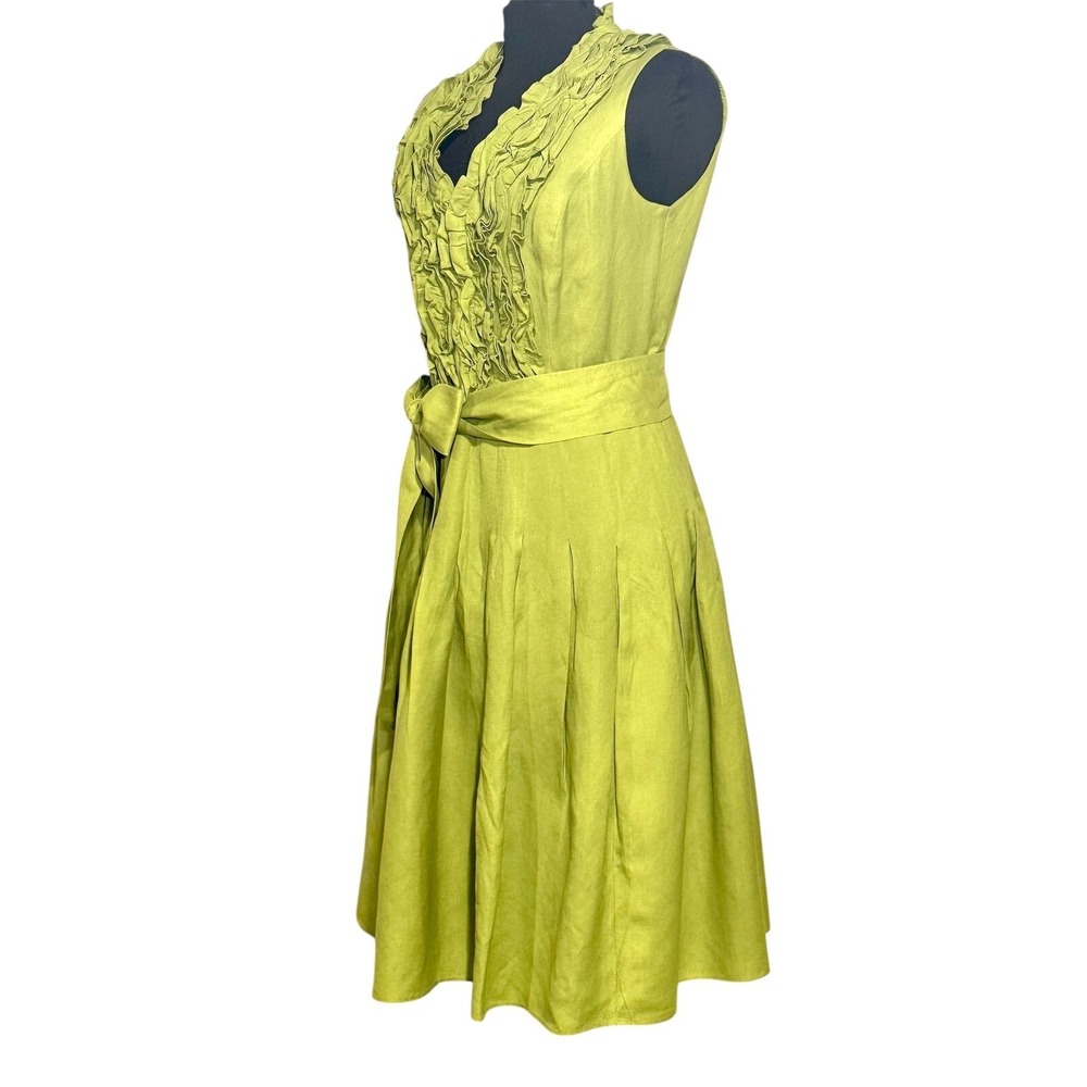 Willow Glenn Green Linen Blend Ruffle Party Dress Sleeveless Fit & Flare Size 8‎ - Picture 3 of 7